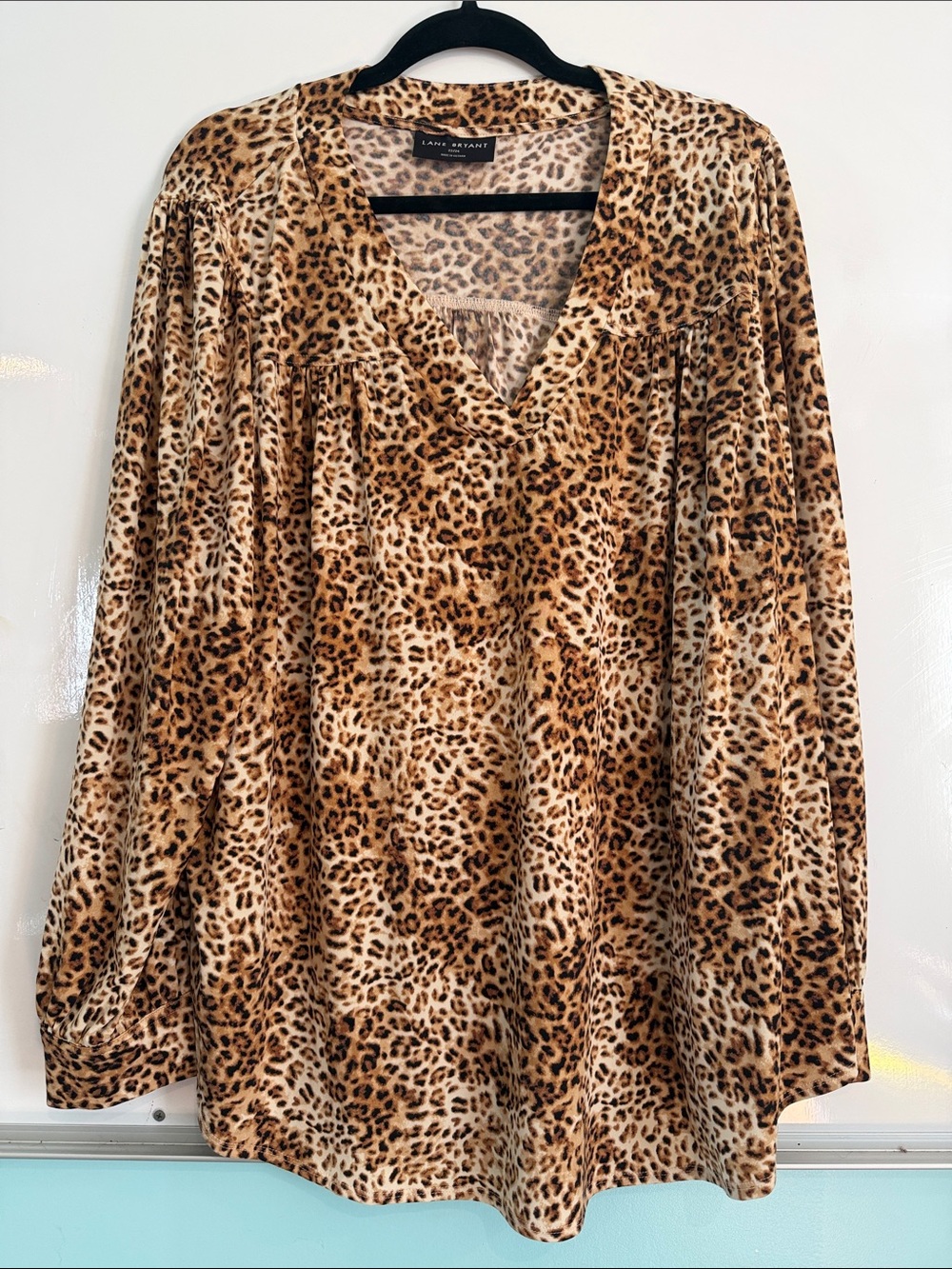 Lane Bryant Leopard Print V-Neck Blouse in Tan and Brown